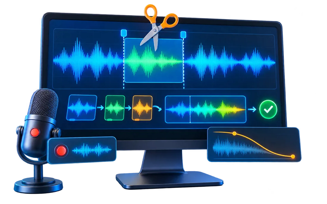 Audio waveform cutting, joining, recording, and fade tools in GiliSoft Audio Editor