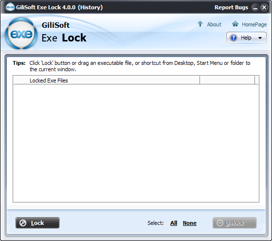 Click to view GiliSoft Exe Lock 3.0.2 screenshot
