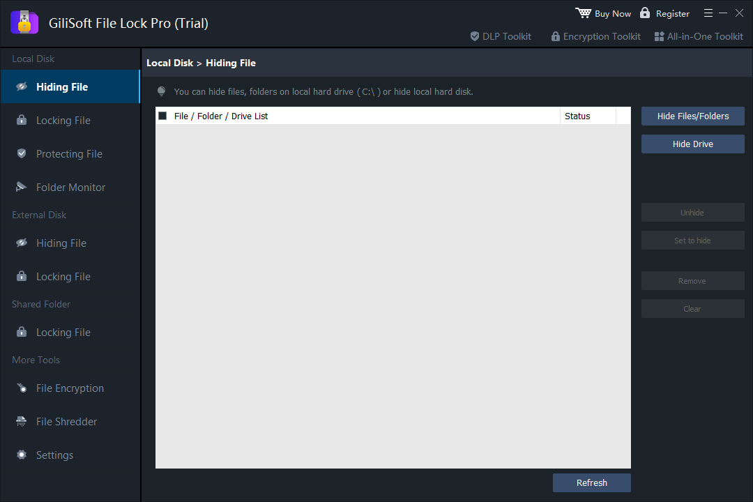 GiliSoft File Lock Pro task interface