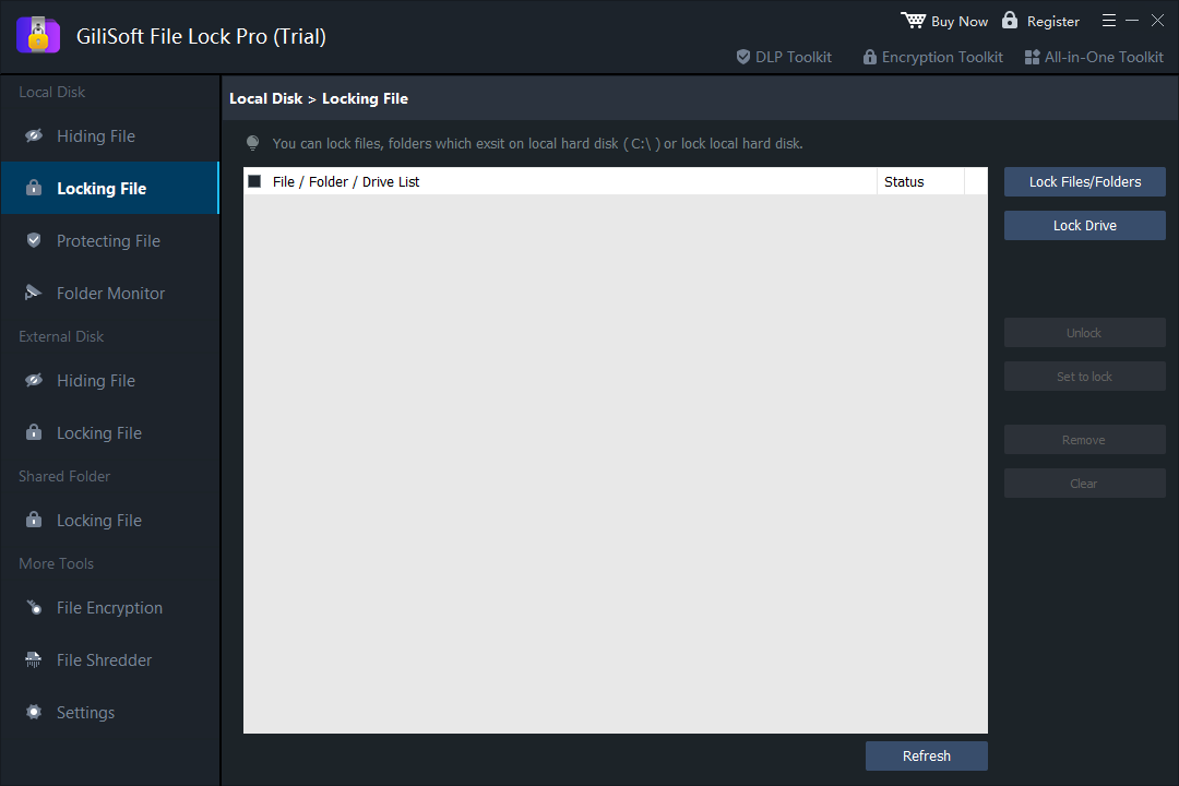 GiliSoft File Lock Pro task interface
