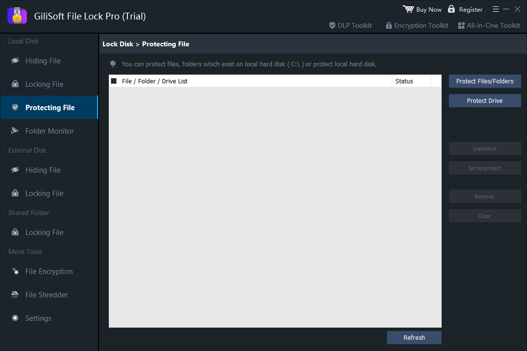 GiliSoft File Lock Pro Protecting File interface for preventing folder rename