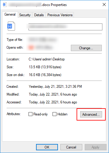 Open Advanced Security Settings for a Windows folder