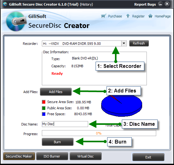 Secure Disc Creator burn screen