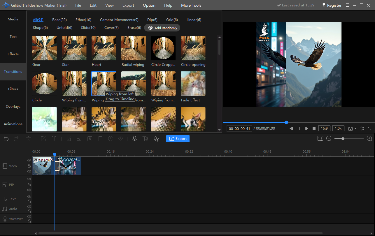 Adding transitions between photos in GiliSoft Slideshow Maker